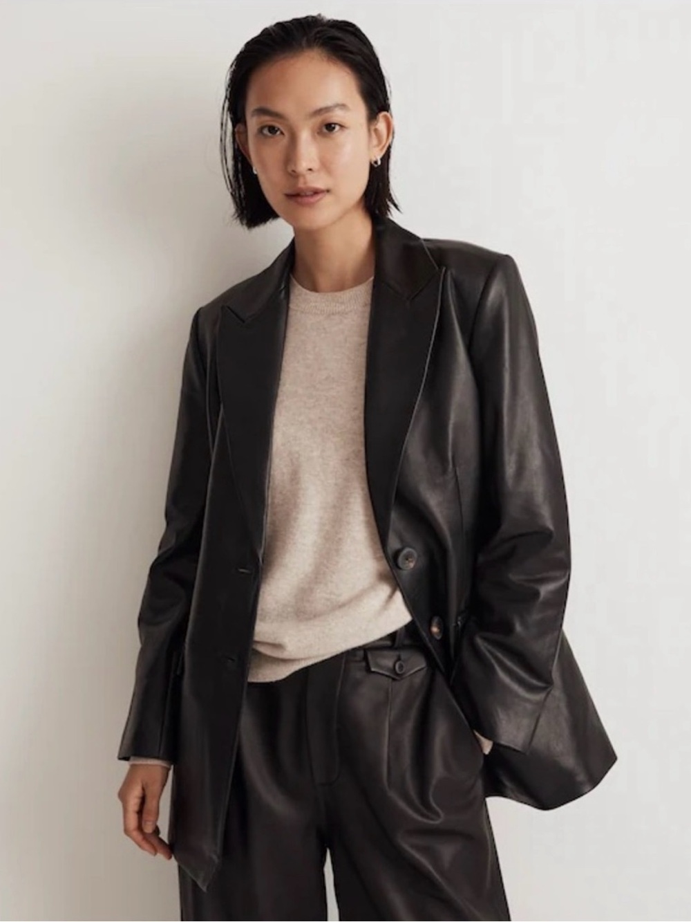 BNWT Madewell Bedford Raja Oversized Genuine Leather Blazer NM537 - True Black